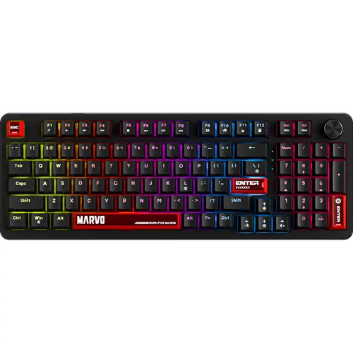 Tastatura Mecanica Marvo KG937 Arma 98, Switch TNT Peach, USB, iluminare LED Rainbow, Negru
