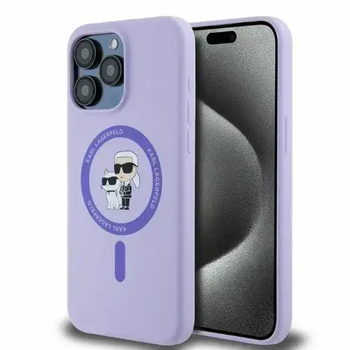 Husa MagSafe pentru Apple iPhone 15 Pro Max, Karl Lagerfeld, Silicone Ring Karl & Choupette, Mov