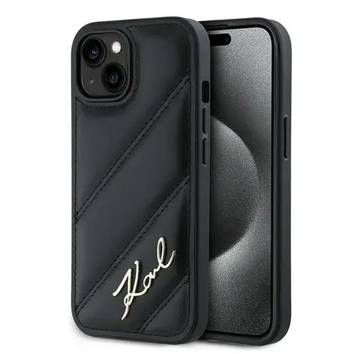 Husa pentru Apple iPhone 15, Karl Lagerfeld, Diagonal Quilted Script, Neagra