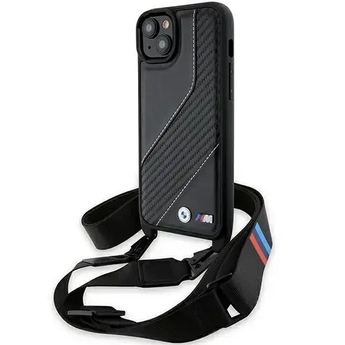Husa pentru Apple iPhone 15 Plus, BMW, M Edition Carbon Stripe & Strap, Neagra