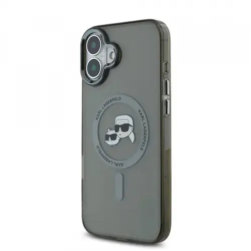 Husa MagSafe pentru Apple iPhone 16, Karl Lagerfeld, IML Metal Karl & Choupette's Heads, Neagra
