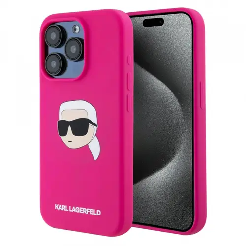 Husa MagSafe pentru Apple iPhone 15 Pro Max, Karl Lagerfeld, Silicone Karl's Head, Fucsia