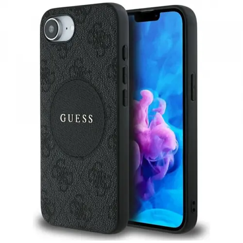 Husa MagSafe pentru Apple iPhone 16e, Guess, 4G Circle Classic Logo, Neagra