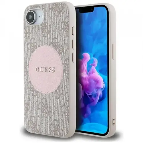 Husa MagSafe pentru Apple iPhone 16e, Guess, 4G Circle Classic Logo, Roz