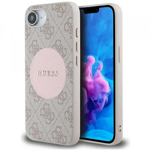 Husa MagSafe pentru Apple iPhone 16e, Guess, 4G Circle Classic Logo, Roz
