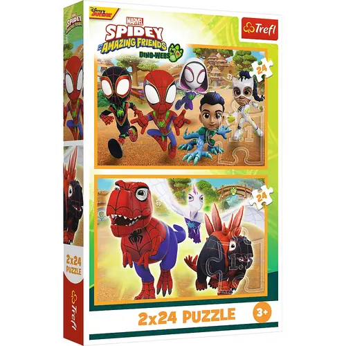 Puzzle pentru copii Trefl din 2 x 24 piese - Spidey si dinozaurii