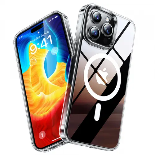 Husa MagSafe pentru Apple iPhone 15 Pro Max, Torras, Diamond, Transparenta
