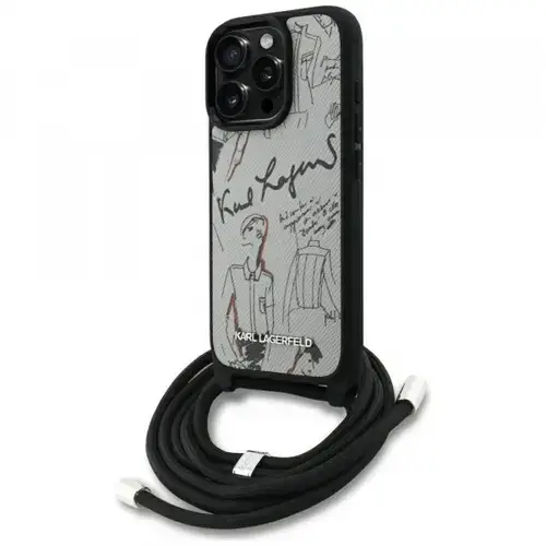 Husa MagSafe pentru Apple iPhone 16 Pro, Karl Lagerfeld, Saffiano Crossbody, Gri