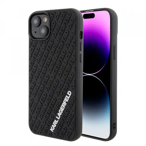 Husa pentru Apple iPhone 15 Plus, Karl Lagerfeld, 3D Rubber Multi Logo, Neagra
