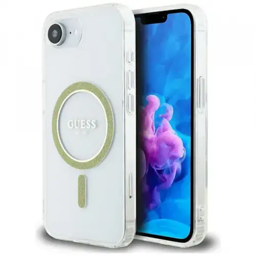 Husa MagSafe pentru Apple iPhone 16e, Guess, IML Glitter Circle, Transparenta