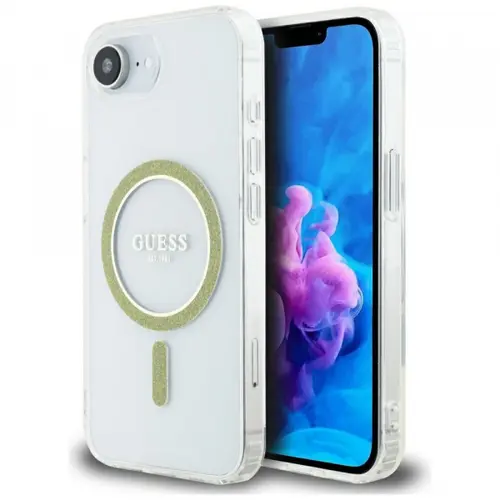 Husa MagSafe pentru Apple iPhone 16e, Guess, IML Glitter Circle, Transparenta