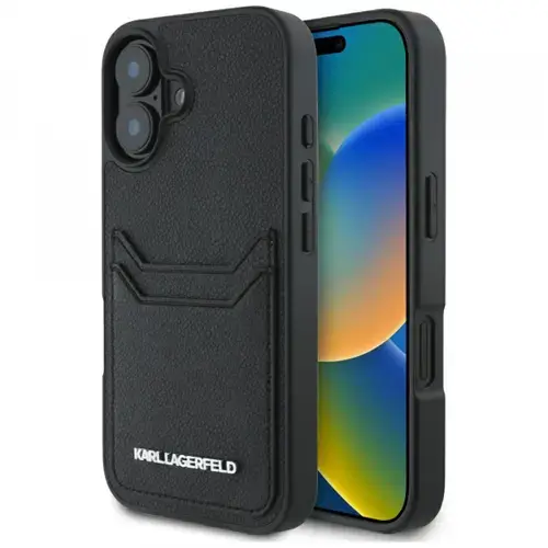 Husa pentru Apple iPhone 16, Karl Lagerfeld, Grained Cardslots, Neagra