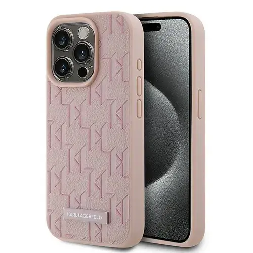 Husa MagSafe pentru Apple iPhone 15 Pro Max, Karl Lagerfeld, Monogram Metal Logo, Roz