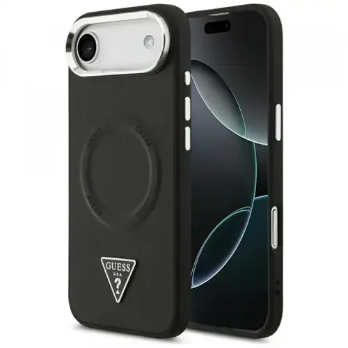 Husa MagSafe pentru Apple iPhone Air, Guess, Triangle Logo, Neagra Argintie