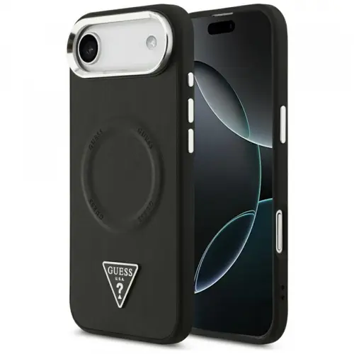 Husa MagSafe pentru Apple iPhone Air, Guess, Triangle Logo, Neagra Argintie