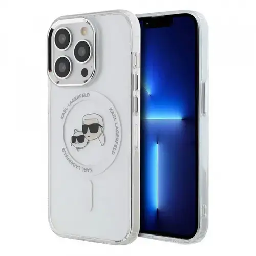 Husa MagSafe pentru Apple iPhone 14 Pro Max, Karl Lagerfeld, IML Metal Karl & Choupette's Heads, Alba
