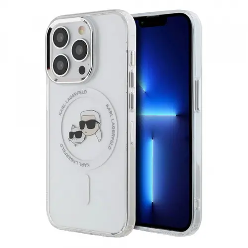 Husa MagSafe pentru Apple iPhone 14 Pro Max, Karl Lagerfeld, IML Metal Karl & Choupette's Heads, Alba