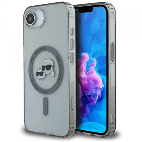 Husa MagSafe pentru Apple iPhone 16e, Karl Lagerfeld, IML Metal Karl & Choupette's Heads, Neagra