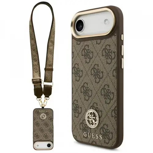 Husa MagSafe pentru Apple iPhone Air, Guess, 4G Strass Logo with Big Strap, Maro
