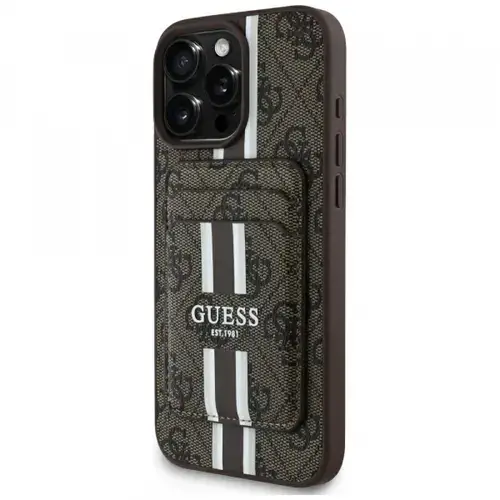Husa MagSafe pentru Apple iPhone 16 Pro Max, Guess, Cardslot 4G Stripes , Maro