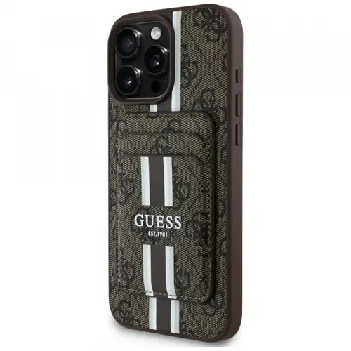Husa MagSafe pentru Apple iPhone 16 Pro Max, Guess, Cardslot 4G Stripes , Maro