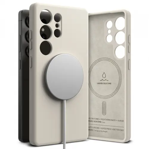 Husa MagSafe pentru Samsung Galaxy S25 Ultra S938, Ringke, Silicone, Crem