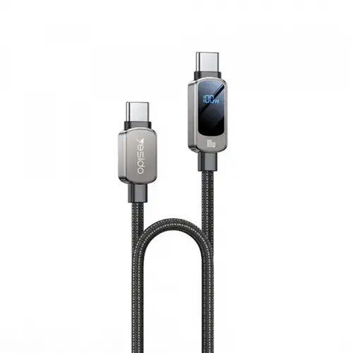 Cablu Date si Incarcare USB-C - USB-C Yesido CA179 Display, 100W, 1.2m, Negru