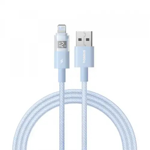 Cablu Date si Incarcare USB-A - Lightning Baseus Display 2 P10382700311-01, 12W, 2m, Albastru