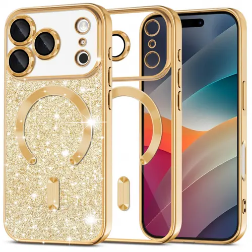 Husa MagSafe pentru Apple iPhone 17 Pro Max, Techsuit, Luxury Glitter, Aurie