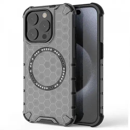 Husa MagSafe pentru Apple iPhone 15 Pro Max, Techsuit, HoneyComb Shield, Neagra