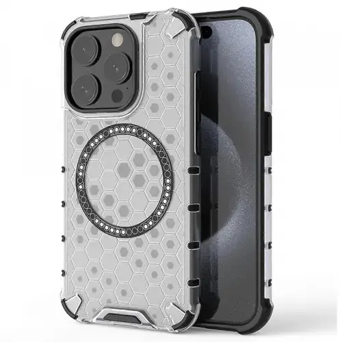 Husa MagSafe pentru Apple iPhone 15 Pro Max, Techsuit, HoneyComb Shield, Alba