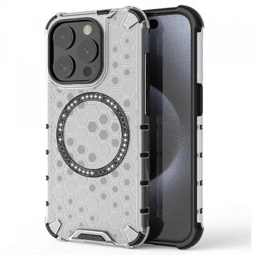 Husa MagSafe pentru Apple iPhone 15 Pro Max, Techsuit, HoneyComb Shield, Alba