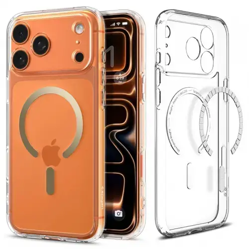 Husa MagSafe pentru Apple iPhone 17 Pro Max, Spigen, Ultra Hybrid, Aurie Transparenta