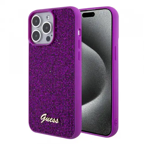 Husa pentru Apple iPhone 15 Pro Max, Guess, Disco Metal Script, Fucsia