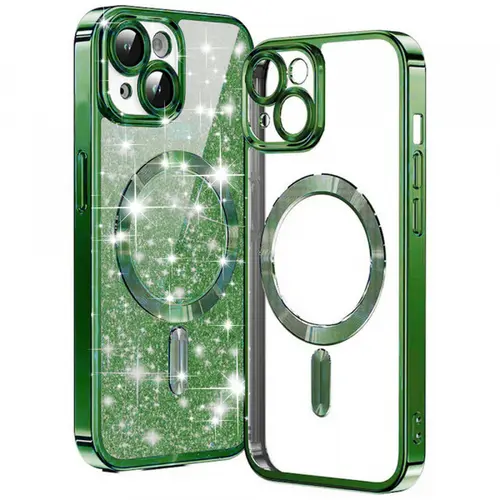 Husa MagSafe pentru Apple iPhone 14 Plus, Techsuit, Luxury Glitter, Verde Inchis