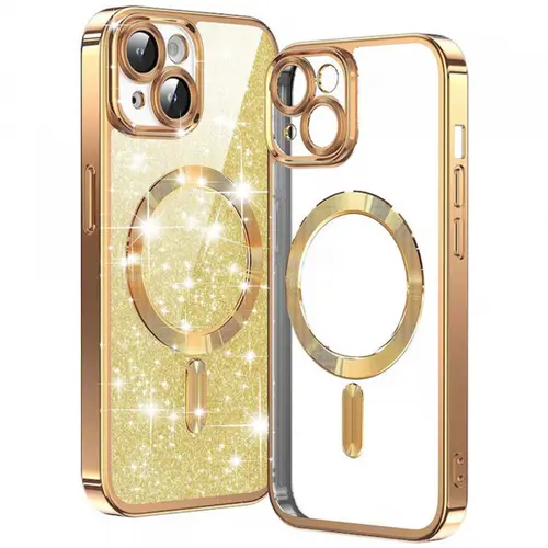 Husa MagSafe pentru Apple iPhone 14 Plus, Techsuit, Luxury Glitter, Aurie