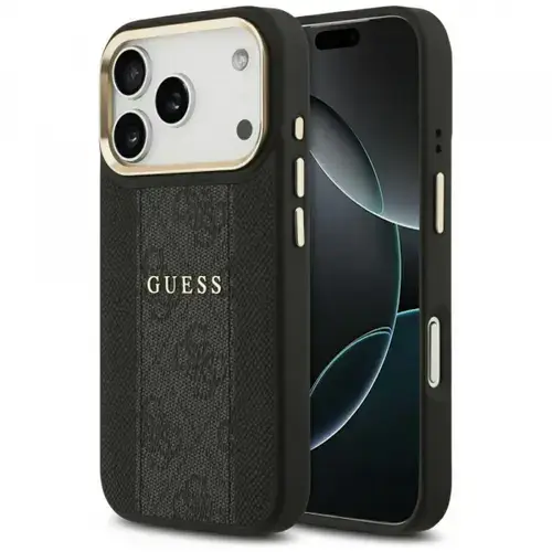 Husa MagSafe pentru Apple iPhone 17 Pro Max, Guess, 4G Stripe, Neagra