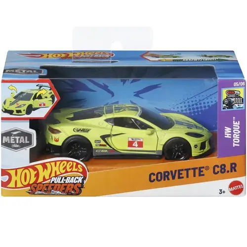 Masinuta Hot Wheels Pull Back - Corvette C8.R, 1:43