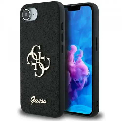 Husa pentru Apple iPhone 16e, Guess, Fixed Glitter Big 4G, Neagra