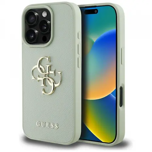 Husa pentru Apple iPhone 16 Pro Max, Guess, Grained Big 4G Logo Small Classic Logo, Verde