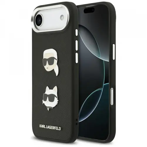 Husa pentru Apple iPhone Air, Karl Lagerfeld, Grained Karl & Choupette's Heads Pins and Logo, Neagra