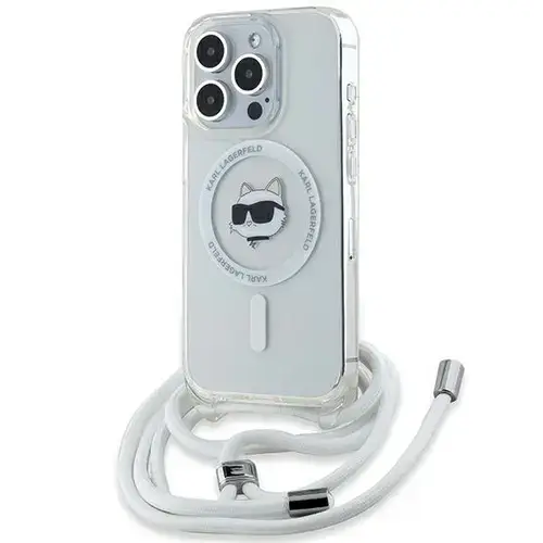 Husa MagSafe pentru Apple iPhone 14 Pro Max, Karl Lagerfeld, IML Crossbody Choupette's Head with Strap, Transparenta