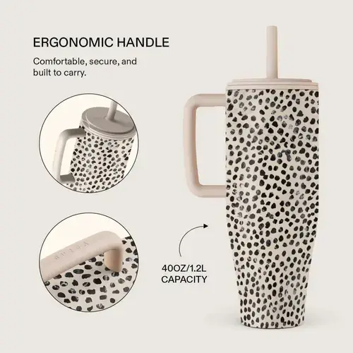 Cana Termos Burga Almond Latte, 1.2 L, cu capac anti scurgeri si pai reutilizabil, inox