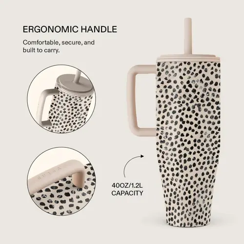 Cana Termos Burga Almond Latte, 1.2 L, cu capac anti scurgeri si pai reutilizabil, inox