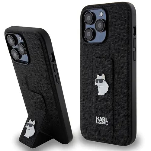 Husa MagSafe pentru Apple iPhone 14 Pro Max, Karl Lagerfeld, Saffiano Gripstand Choupette, Neagra