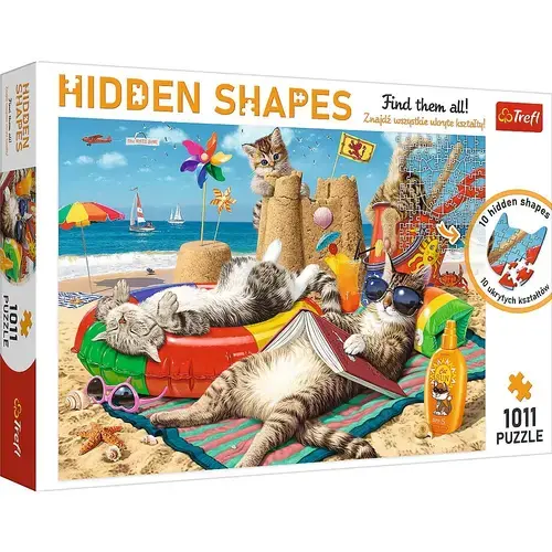 Puzzle Trefl - Forme Ascunse, Felinele Dragute, 1000 piese