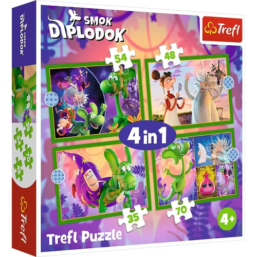 Puzzle Trefl 4 în 1 - Lumea micului dinozaur Diplodocus