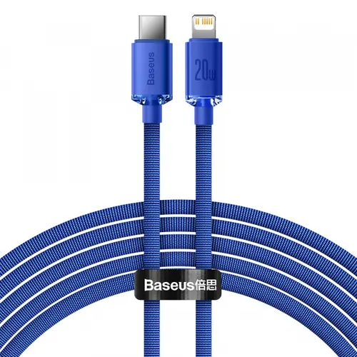 Cablu Date si Incarcare USB-C - Lightning Baseus Crystal Shine Series CAJY000203, 20W, 1.2m, Albastru