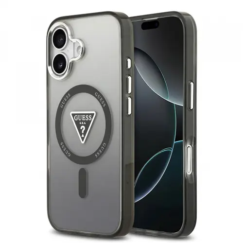 Husa MagSafe pentru Apple iPhone 17, Guess, IML Gradient Triangle Logo, Neagra