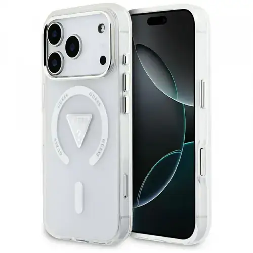 Husa MagSafe pentru Apple iPhone 17 Pro, Guess, IML Gradient Triangle Logo, Transparenta